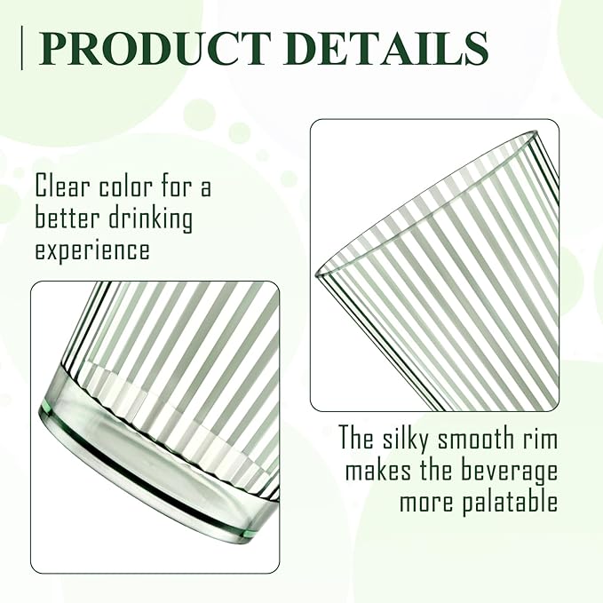 24 PCS Plastic Ribbed Drinking Glasses Green 10oz Vintage Ripple Stemless Wine - Image 3