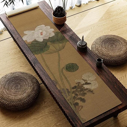 Asian Style Bamboo Table Runner, Ancient Chinese Paintings Zen Table Mat by Unknown
