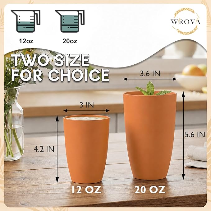 Wrova Wheat Straw Cups 6 PCS Good Alternative to Plastic Reusable Cups 12 oz - Image 3