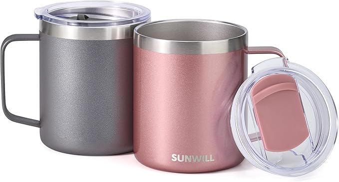 SUNWILL Travel Coffee Mug with Lid, Insulated Tumbler with Handle, 14 oz - Image 2