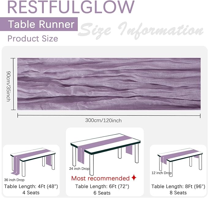 6 Pack Grape Purple Cheesecloth Table Runner 35 x 120 Inch | Boho Gauze Fabric - Image 2