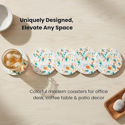 Terrazzo Coasters Set of 6, Colorful Boho Absorbent Ceramic Coasters | Speckled - Image 3