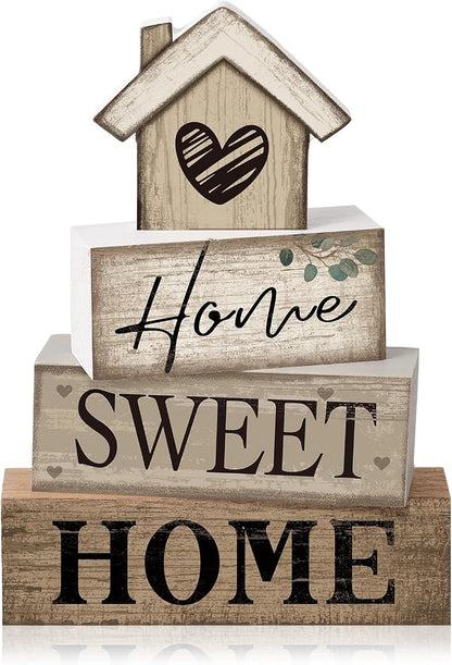 Moucuny 4 Pcs Farmhouse Table Decor Rustic Home Sweet Home Tiered Tray by Moucuny