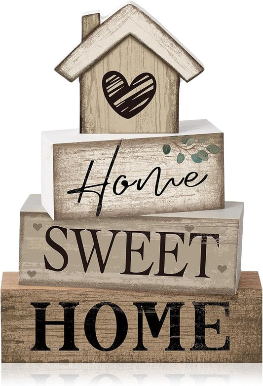Moucuny 4 Pcs Farmhouse Table Decor Rustic Home Sweet Home Tiered Tray by Moucuny