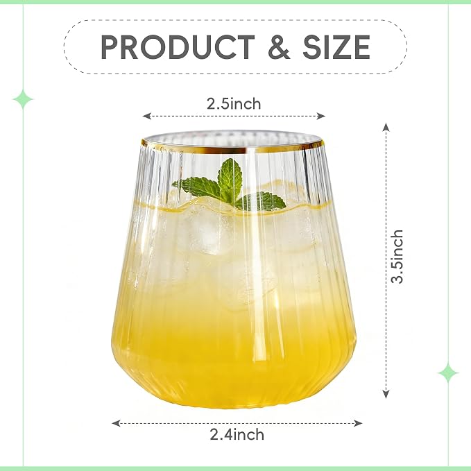 N9R 24PCS Plastic Wine Glasses Disposable, 14 oz Gold Rim Cocktail Spritz | - Image 2