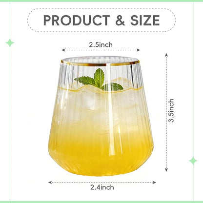 N9R 40PCS Plastic Wine Glasses Disposable, 14 oz Gold Rim Cocktail Spritz | - Image 2