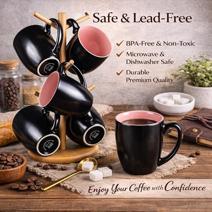 GBhome 16 oz Coffee Mugs Set of 6, Ceramic Coffee Cups- Pink - Image 8