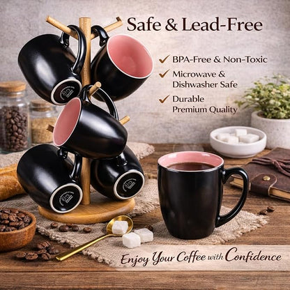 GBhome 16 oz Coffee Mugs Set of 6, Ceramic Coffee Cups- Pink - Image 8
