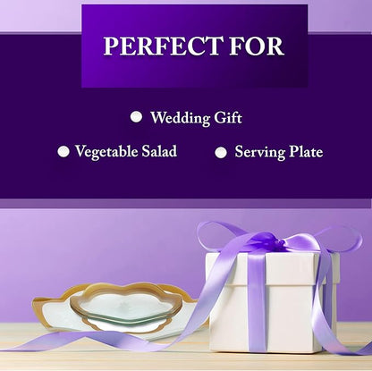 GAC Scalloped Tempered Glass Dessert Plates and Platters - Elegant Dinnerware & Decorative Plates with Gold Trim, Ideal for Serving Food, Special Occasions, and Presents - Set of 3