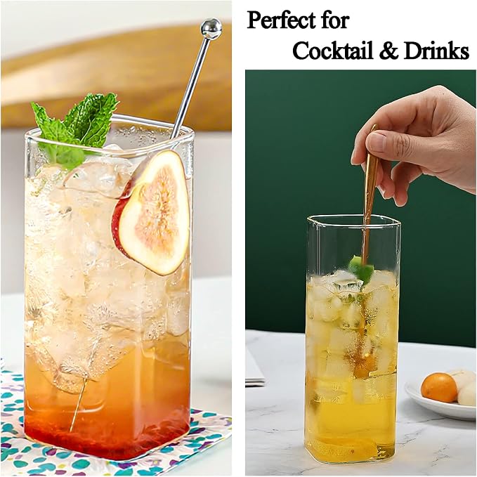 Tupalizy Square Glass Cups Tumbler Highball Drinking Glasses - Image 4
