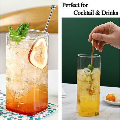 Tupalizy Square Glass Cups Tumbler Highball Drinking Glasses - Image 4