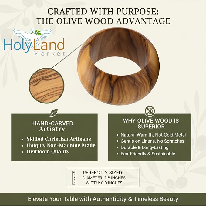 Holy Land Market Olive Wood Napkin Rings, Hand Carved Bethlehem | Certificate - Image 2