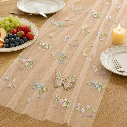 Wildflower Tulle Table Runner Butterfly Floral Wedding Party Home Decor | - Image 5