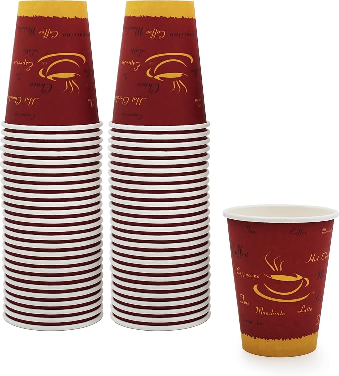 PAMI Disposable Paper Coffee Cups 12 oz, Single-Use, Leak Resistant by PAMI