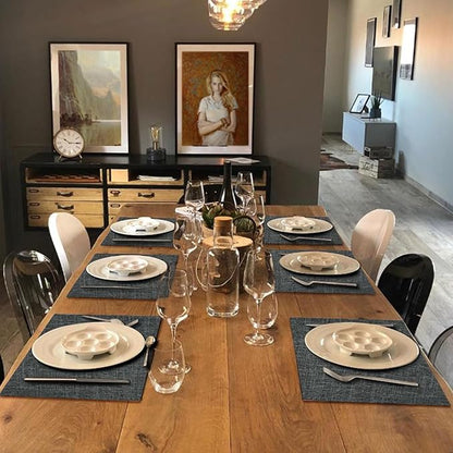 Cloth Placemats Set of 8, Linen Type Fabric Placemats Black Table Mat Set of 8, Machine Washable Rustic Place Mats Heat Resistant Placemats Thick Polyester Kitchen Place Mats for Dining Table