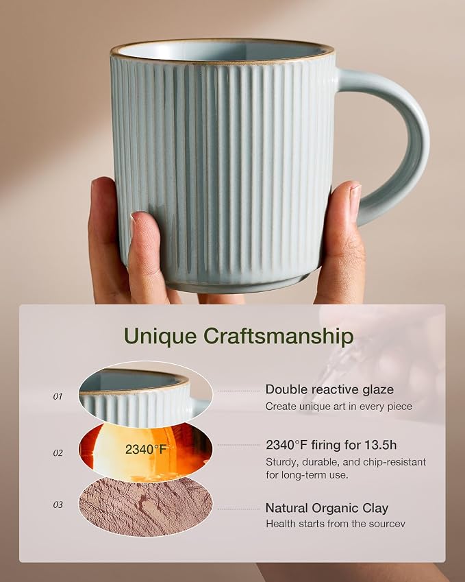 famiware Star Coffee Mug Set for 6, Handcrafted 12 oz Ceramic Stoneware Mugs - Image 5
