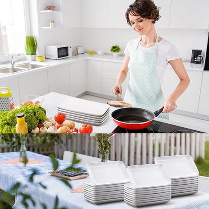 Irenare 20 Pcs 9 Inch Rectangular Salad Plates White Rectangular Porcelain Dessert Plates Appetizer Serving Tray Porcelain Platters for Fruit Sushi Dinner Parties, Microwave, Oven Safe