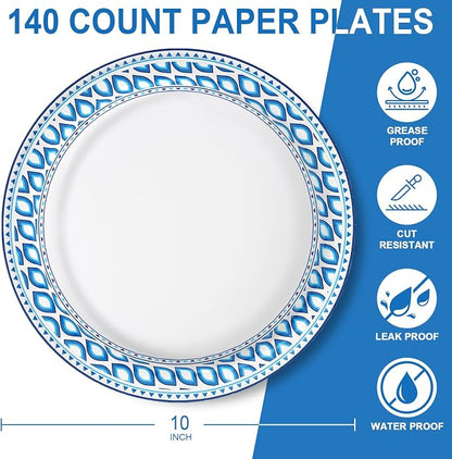 Clawsoff 10 Inch 140 Count Paper Plates Heavy Duty Disposable Plates Blue | Cut - Image 2