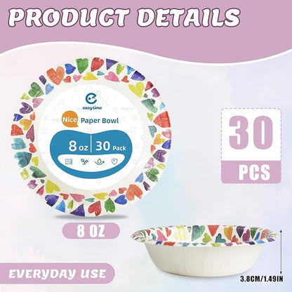 30 Pack Paper Bowls, 8 Oz Disposable Soup Bowl, Heavy Duty Printed Disposable - Image 2