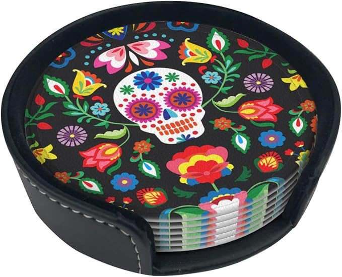 Skeleton Floral Cool Mexican Skull Coasters by Unknown