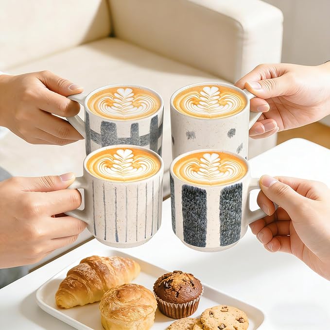 Pilnocok Ceramic Coffee Mugs Set of 4, 10 oz Blue and White Pattern Cups | - Image 7