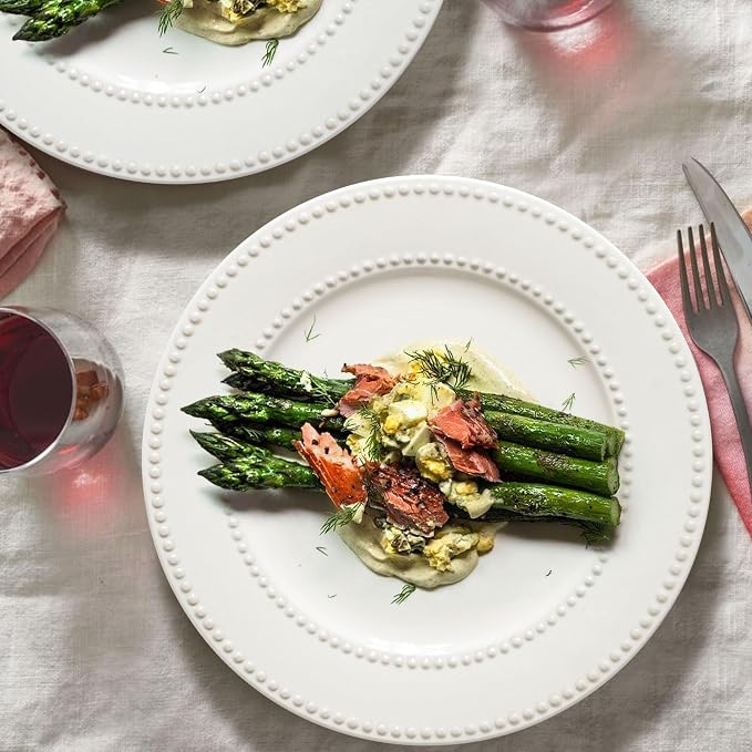 Dinner Plates Set of 4, 10.5 inch White Ceramic Plates, Embossed Salad Plates - Image 3