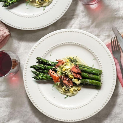 Dinner Plates Set of 4, 10.5 inch White Ceramic Plates, Embossed Salad Plates - Image 3