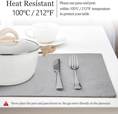 Place Mats Set of 8 – Rectangle Rectangular Waterproof Fabric Polyester Cloth Washable Wipeable Heat Resistant Placemats for Kitchen Dining Dinner Table Indoor 13 X 19 Inch Grey