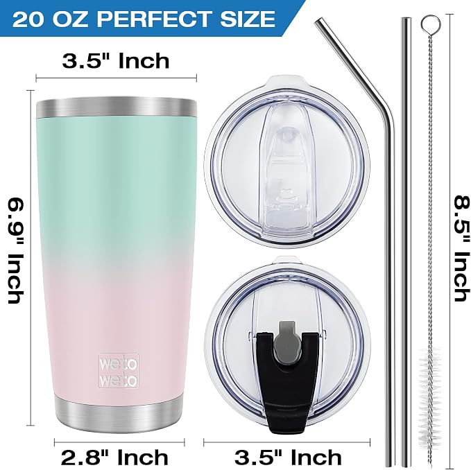 WETOWETO 20oz Insulated Stainless Steel Tumbler, Coffee Tumbler - Image 3