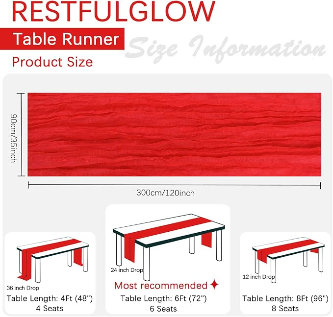 6 Pack Red Cheesecloth Table Runner 35 x 120 Inch | Boho Gauze Fabric, Rustic - Image 2