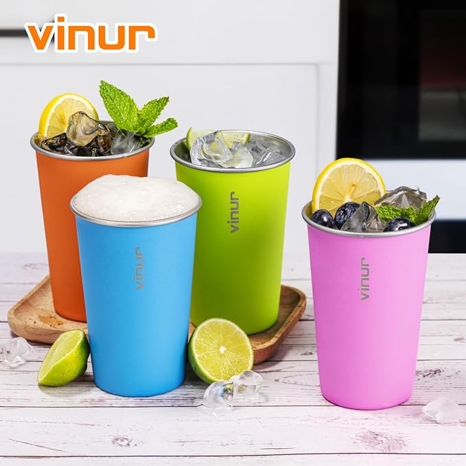 Stainless Steel Cups-16 oz Colorful Stackable Metal Drinking Glasses 6 Pcs | 16 - Image 6