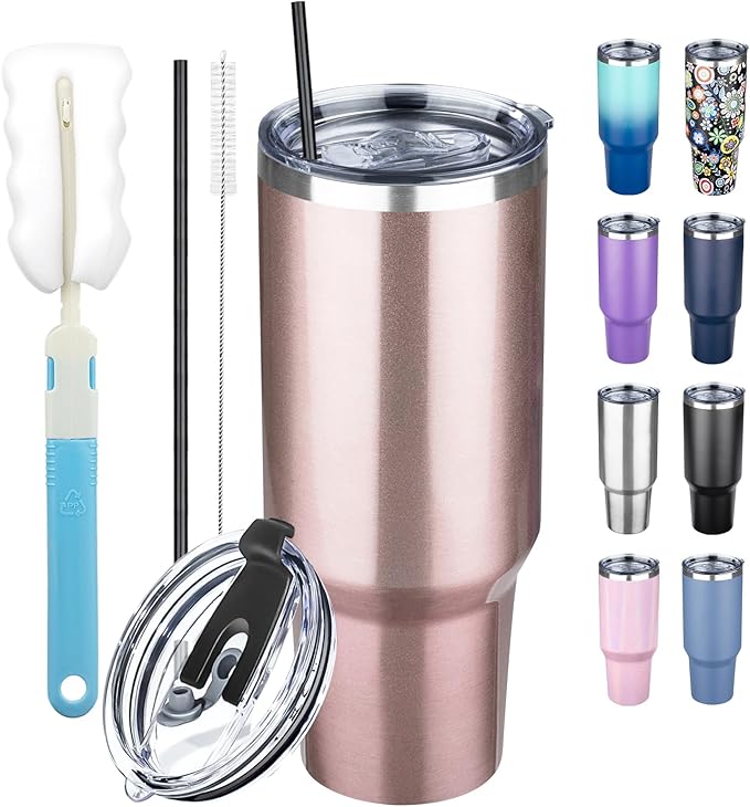 40 oz Tumbler with Lids and Straws, Stainless Steel Insulated Coffee Tumbler by GUDEMAO