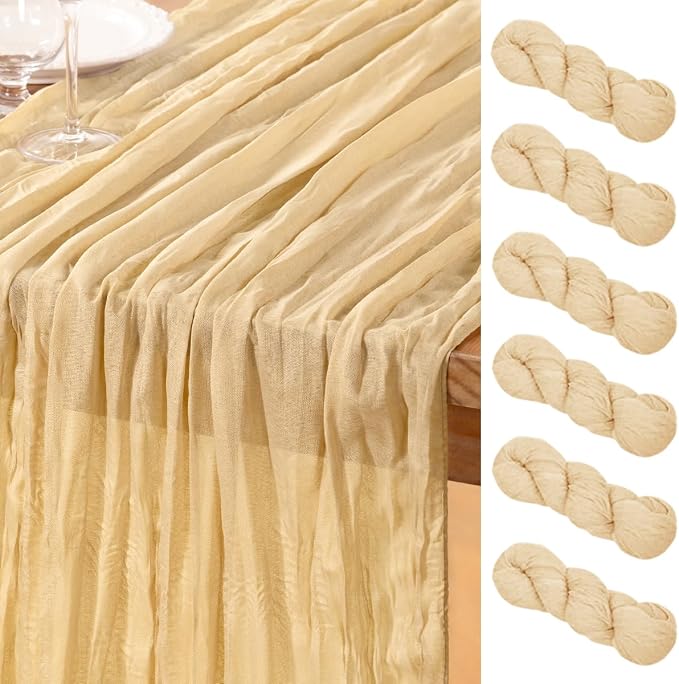 DeZerlor Champagne Cheesecloth Table Runners 6 Pack Summer Boho Runners | by DeZerlor