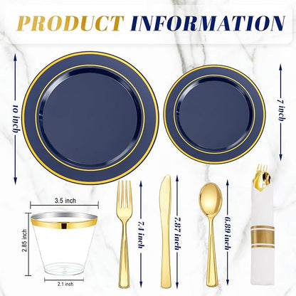 175PCS Blue and Gold Plastic Plates - Image 3