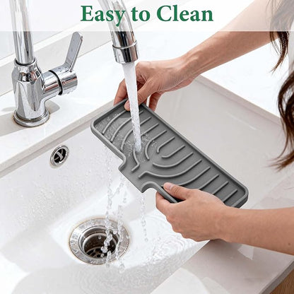 GUUKIN Sponge Holder for Kitchen Sink, 9.8"×4.9" Scrub Daddy Holder, Silicone Sponge Holder, Soap Tray with Drain, Suitable for Kitchens & Bathrooms (Grey)