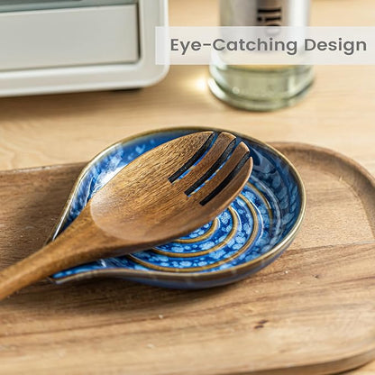 LAUCHUH Spoon Rest for Stove Top - 5” Ceramic Spoon Holder Stylish Utensil Holder for Kitchen Countertops, Ladle, Coffee Spoons, Cooking Spoons, Spatula, Tongs, Heat-Resistant, Starry Blue
