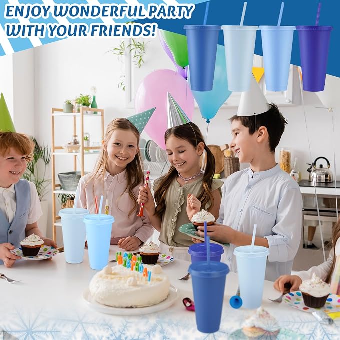 Skylety 24 Pcs Gray Blue Plastic Cups - Image 7