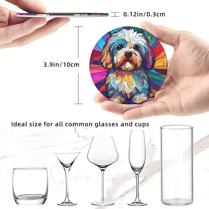 Havanese Stained Dog Breed Glass Art Leather Drinks Coasters - Image 3