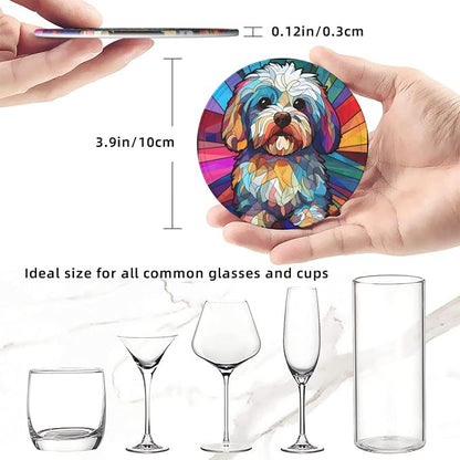 Havanese Stained Dog Breed Glass Art Leather Drinks Coasters - Image 3