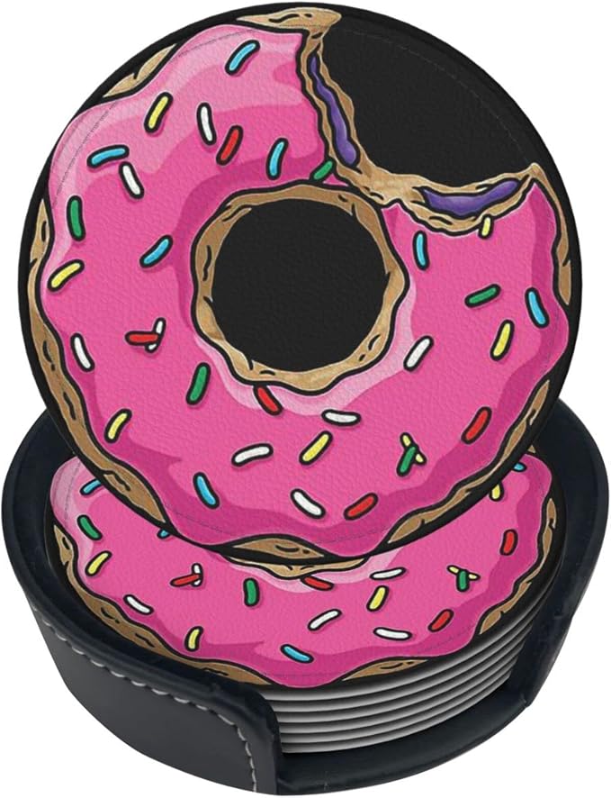6 Pcs Funny Food Donut Leather Coasters by NiuKom