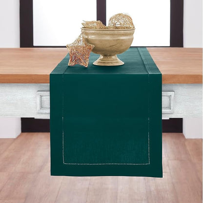 Solino Home Cotton Linen Dining Table Runner Dark Green Woven, 14 x 72 in | by SolinoHome