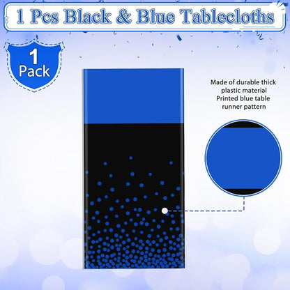 MASHAN 1Pcs Black and Blue Tablecloth Party Decorations, Plastic Black Table - Image 4