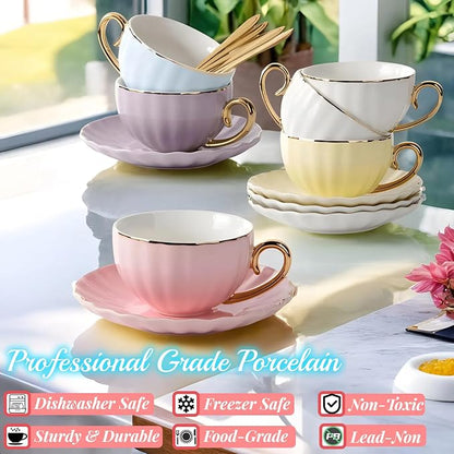 ICHAG 18-Piece Bone China Cup and Saucer Set, 7.7oz Pumpkin Coffee Cups - Image 2