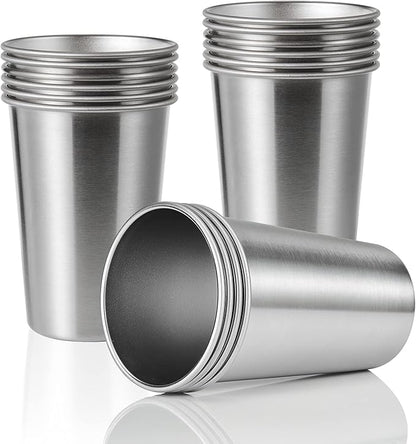 16 Pack 16oz Stainless Steel Pint Cup,Healthy Unbreakable and Stackable,Metal Drinking Glasses
