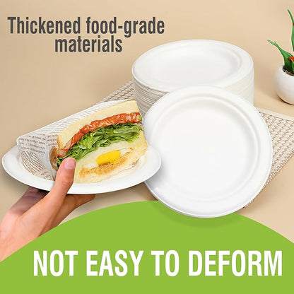 Small Paper Dessert Plates 6 Inch Disposable Biodegradable Compostable Appetizer Plates for Party, Dinner, Cake, Snacks (100 Pack, Heavy Duty Eco-Friendly Elegant White)
