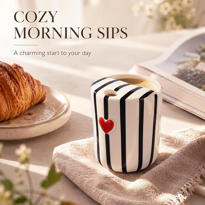 Ceramic Mug with Sip Hole 10 oz Novelty Black Striped Red Heart Ceramic Coffee - Image 4