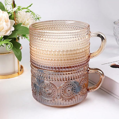 MFACOY Vintage Coffee Mugs Set of 2, 14 oz Glass Tea Cups - Image 3