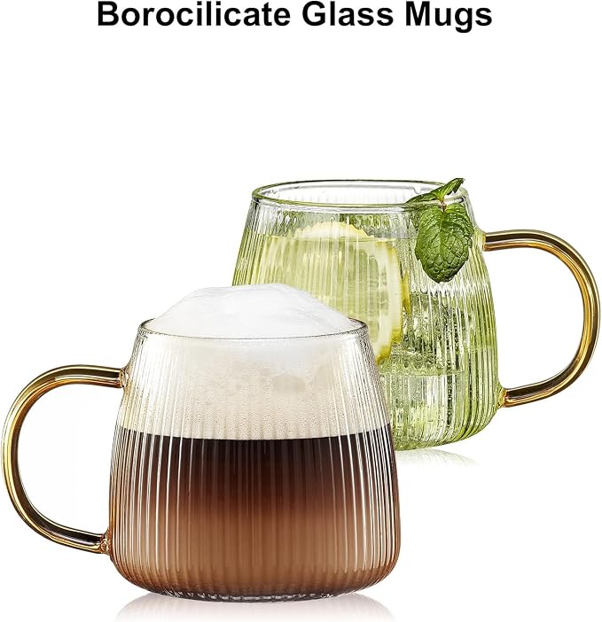 Premium Unique Glass Coffee Mugs Set of 2 Fancy Cups - Image 4