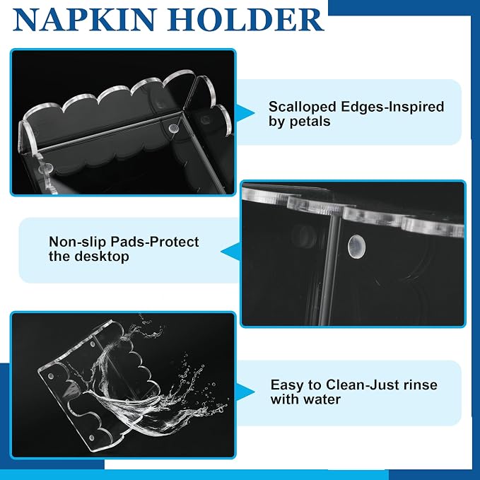 1 Pack Acrylic Cocktail Napkin Holder Crystal Clear Scalloped Tray - Image 3