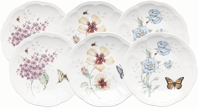 Lenox Butterfly Meadow 6-Piece Tidbit Plates, Dessert Plate Set by Lenox
